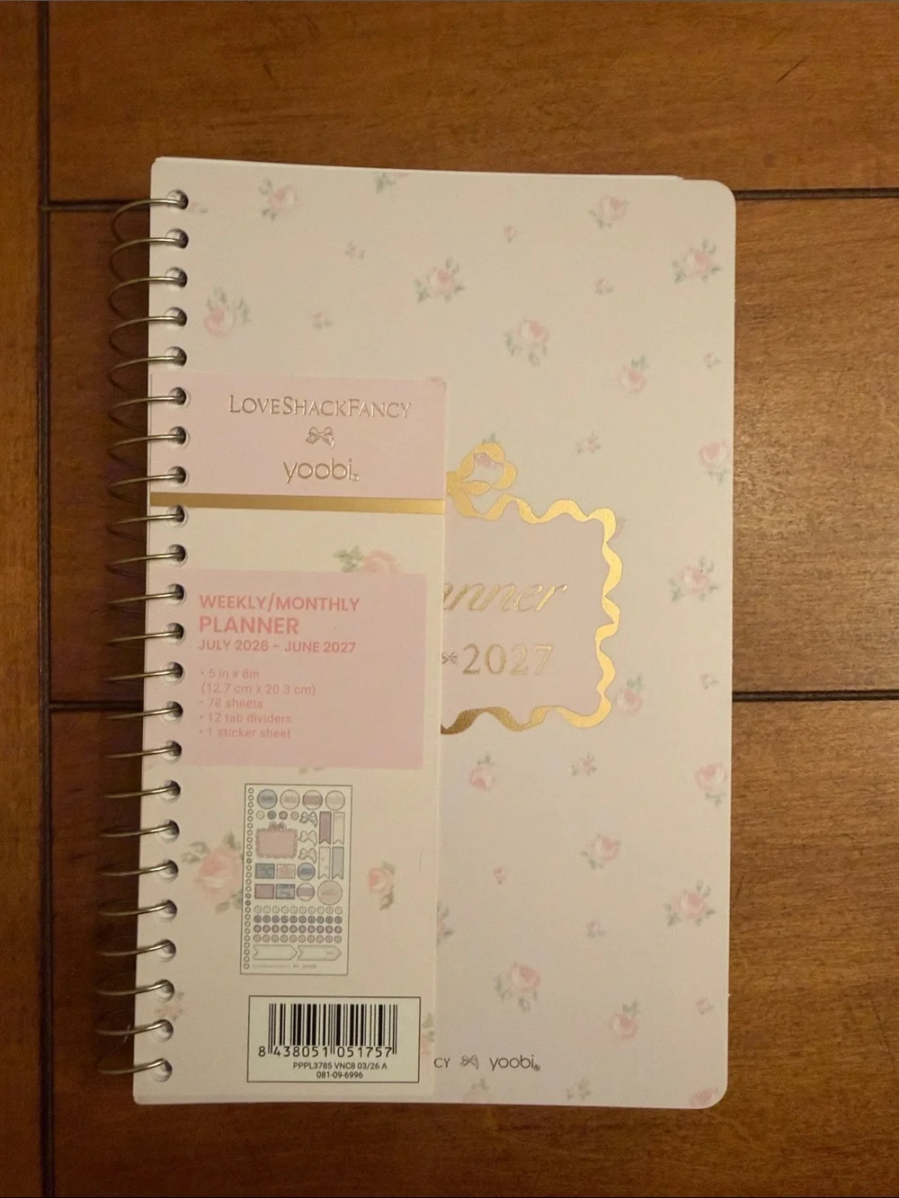 Yoobi Pink LoveShackFancy Floral Planner with Gold Foil Accents